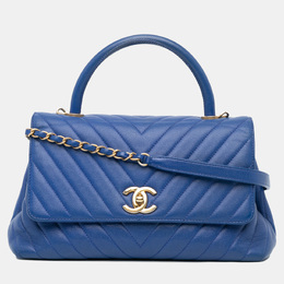 Chanel Blue Small Caviar Chevron Coco Top Handle Bag 1215111