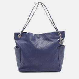 Chanel Blue CC Quilted Caviar Side Pocket Tote 1215053