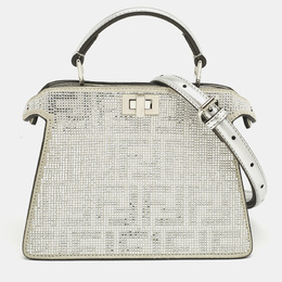 Fendi Silver FF Suede Crystal Petite Peekaboo ISeeU Top Handle Bag 1214194