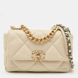 Chanel Light Beige Quilted Leather Small 19 Flap Bag 1214136