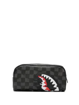 Sprayground shark-mouth checkered wash bag 32001122
