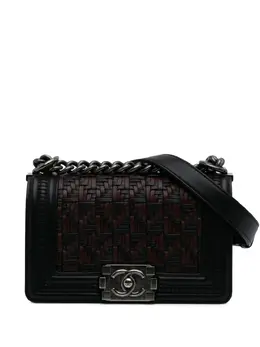 Chanel 2015-2016 Small Bicolor Woven Calfskin Boy Flap crossbody bag 32139928