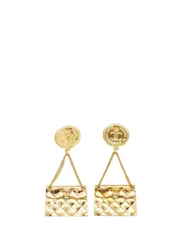 Chanel 1995 Gold Plated Flap Bag Drop Clip On Earrings costume earrings 32127496