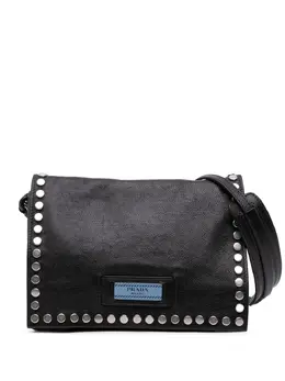 Prada 2000-2025 Glace Calfskin Studded Etiquette Flap shoulder bag 32140939