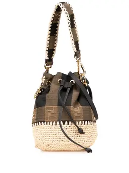 Fendi 2010-2025 Zucca Pequin Jaquard and Straw Mon Tresor Bucket Bag satchel 32138977