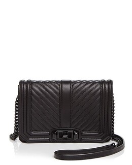 Маленькая кожаная сумка через плечо Love Chevron Quilt Rebecca Minkoff, цвет Black 1837435 | black/black