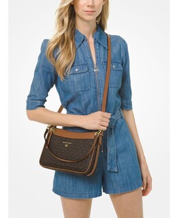 Сумка на плечо с подвеской и молнией с логотипом Jet Set Michael Kors 12337411 | brown/acorn