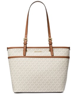 Большая сумка-тоут с карманом на молнии и логотипом сверху Michael Kors 15955622 | vanilla/acorn