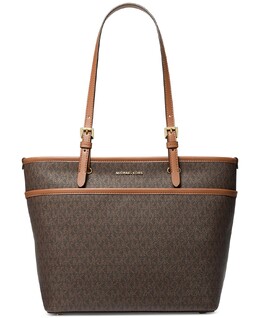 Большая сумка-тоут с карманом на молнии и логотипом сверху Michael Kors 15955622 | brown/acorn