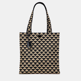 Prada Brown Embroidered Canvas Triangolo Symbole Shopping Tote 1216725
