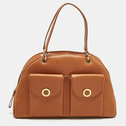 Bvlgari Brown Leather Double Pocket Dome Satchel 1216744
