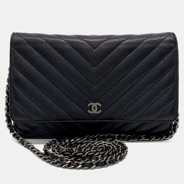 Chanel Black Leather Caviar Chevron WOC Mini Crossbody Bag 1216374