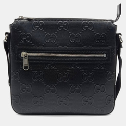 Gucci Black Leather GG Embossed Messenger Crossbody Bag 1216373