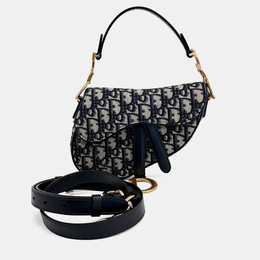 Christian Dior Navy Blue Fabric Oblique Mini Saddle Strap Bag 1216350