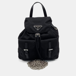 Prada Black Nylon Mini Backpack Chain Crossbody Bag 1216370