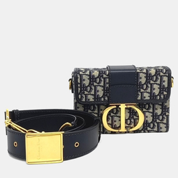 Christian Dior Navy Blue Fabric Oblique 30 Montaigne Box Bag 1216323