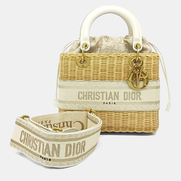 Christian Dior Cream Canvas Rattan Lady Bag Medium 1216312