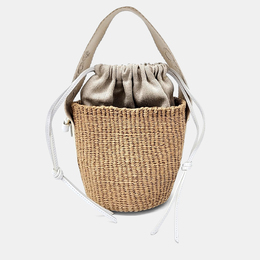 Chloe Beige Leather and Raffia Woody Bucket Bag 1216343