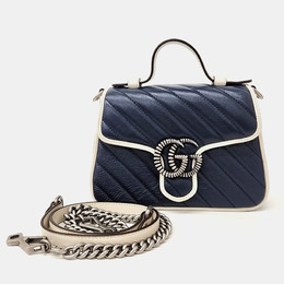 Gucci Navy Blue Leather GG Marmont Mini Top Handle Bag 1216209