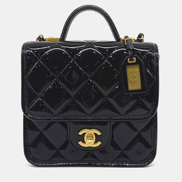 Chanel Black Patent Leather Patent Top Handle Flap Bag 1216228