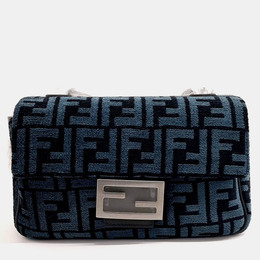 Fendi Blue Fabric Baguette Chain Shoulder Bag 1216183