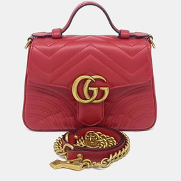 Gucci Red Leather Marmont Mini Top Handle Shoulder Bag 1216125