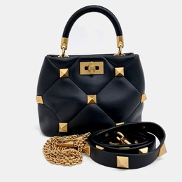 Valentino Black Leather Roman Studded Tote and Shoulder Bag 1216148