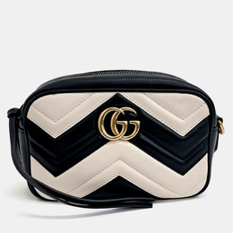 Gucci Black White Leather Marmont Matelasse Mini Crossbody Bag 1216115