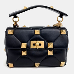 Valentino Black Leather Roman Studded Tote and Shoulder Bag 1216137