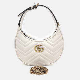 Gucci White Leather Marmont Half Moon Mini Shoulder Bag 1216121