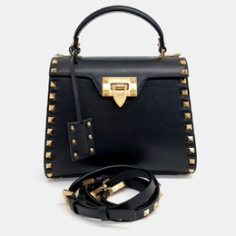 Valentino Black Leather Rockstud Top Handle Bag 1216151
