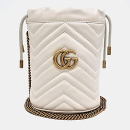 Gucci White Leather GG Marmont Mini Bucket Bag 1216087