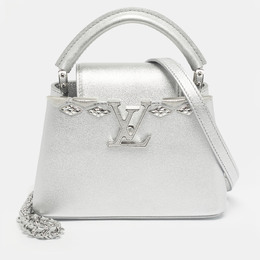 Louis Vuitton Silver Leather Crystal Embellished Capucines Mini Bag 1215856