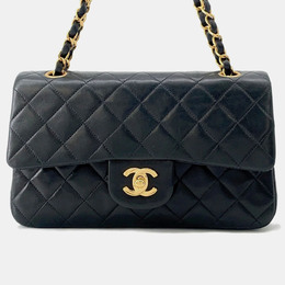 Chanel Matelasse Double Flap Black Lambskin Chain Shoulder Bag 1215804