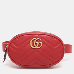 Gucci Red Matelassé Leather GG Marmont Belt Bag 1215658