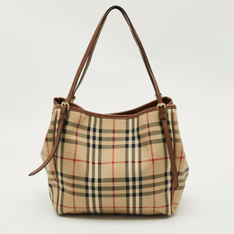 Burberry Cream/Beige Haymarket Check Nylon and Leather Small Canterbury Tote 1215548