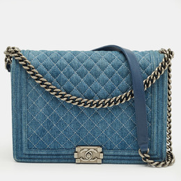 Chanel Blue Quilted Denim Large Boy Flap Bag 1215664