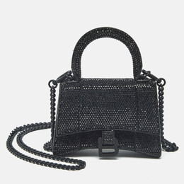 Balenciaga Black Suede Crystals Embellished Nano Hourglass Top Handle Bag 1213149