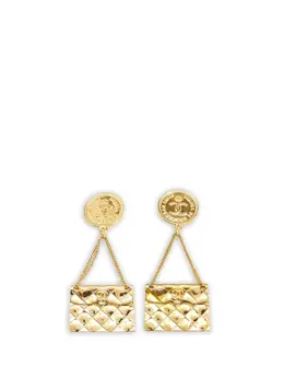 Chanel 1995 Gold Plated Flap Bag Drop Clip On Earrings costume earrings 32127496