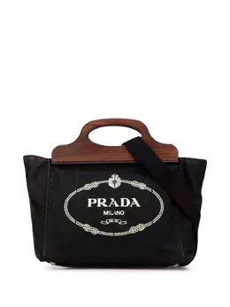Prada 2010-2025 Canvas Wood Handle Canapa Logo satchel 32151053