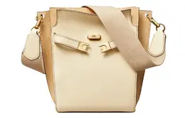 Кожаная сумка-ведро через плечо кроссбоди женская бежевая Tory Burch 139014-102