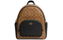 Рюкзак из холста с кожаной спинкой обычный женский черный и коричневый Coach 5671-imcbi