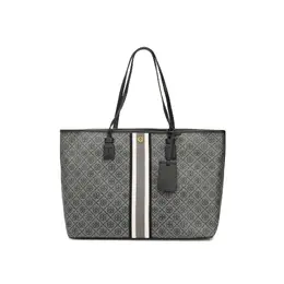 T Monogram PU Bonded Canvas Сумка-шоппер Сумка через плечо Женская Большая Черная Tory Burch 81964-008