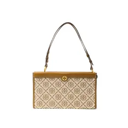 T Monogram Woven Jacquard с кожаной сумкой для хранения Плечевая сумка Миниатюрная женская коричневая Tory Burch 82933-371