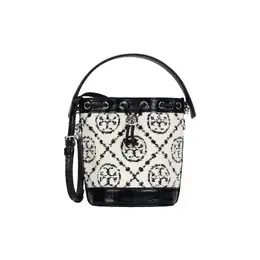 Сумка-ведро мини T Monogram с кожаной пряжкой, женская черная Tory Burch 152401-001