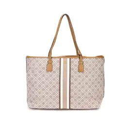 Сумка-шоппер TB T Monogram Coated Canvas малого размера коричневая на одно плечо Tory Burch 81964-203
