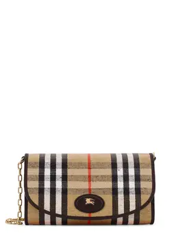 Burberry-Waxed Canvas Shoulder Bag With Burberry Check Motif-Donna 52620427166036