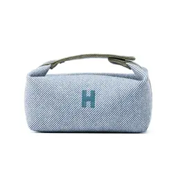 Сумка косметичка Bride a Brac из шерстяной саржи, женская джинсово-синяя Hermes h103640mv02蓝色 | denim blue