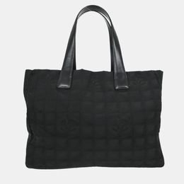 Chanel Black Jacquard Nylon Travel Line Tote Handbag 1217027