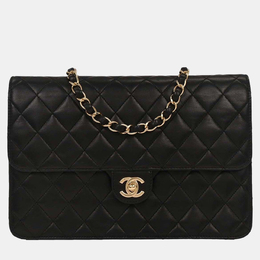 Chanel Black Lambskin Turnlock Medium Half Flap Shoulder Bag 1217089